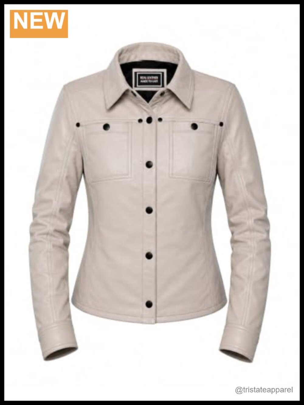 Lambskin Leather Jacket Shacket Women Long Sleeve Button Front with Pockets